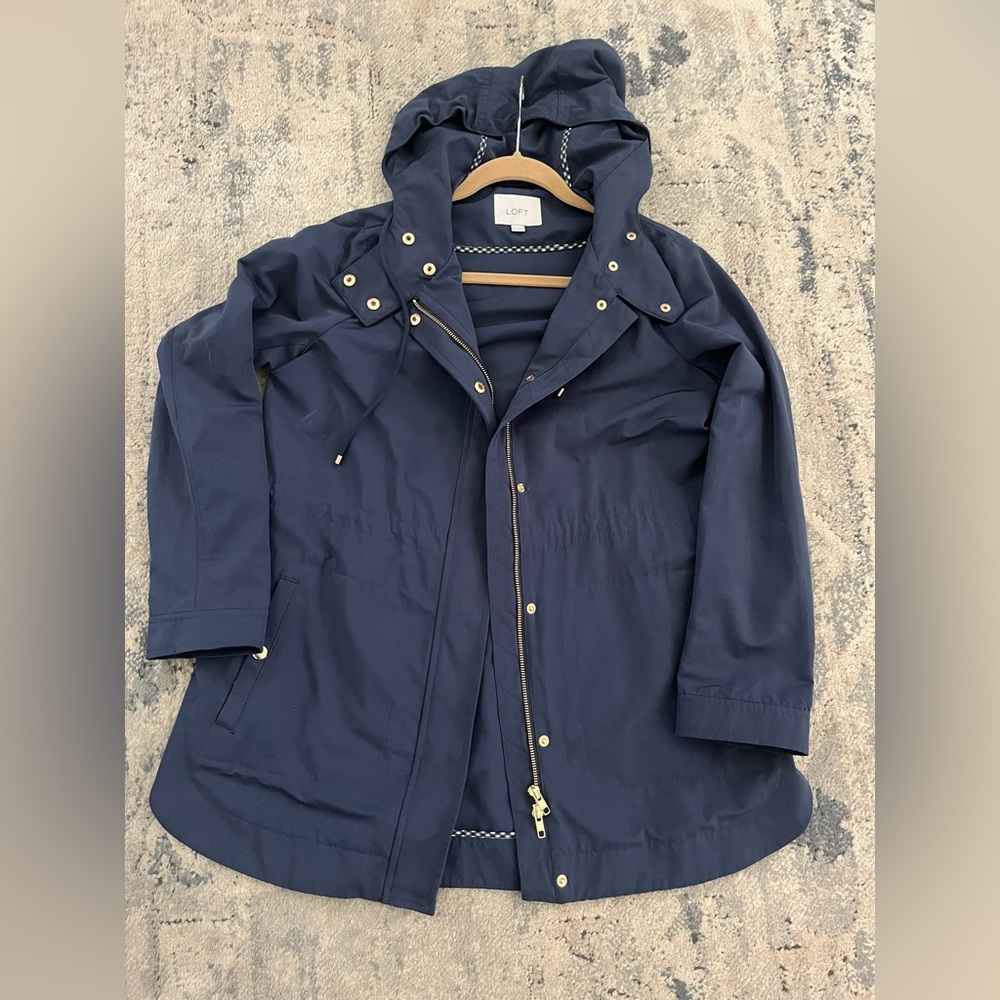Loft Brand Navy Hooded Jacket with Gold Accents, XS